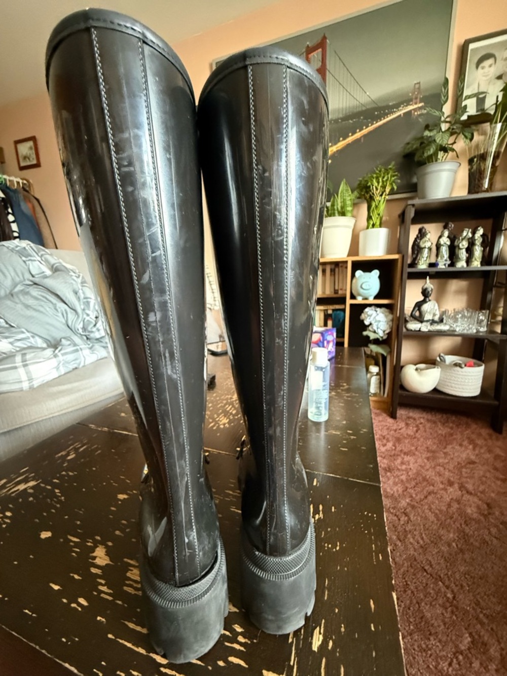 Gucci Black Glossy Tall Rain Boots with Gold Horsebit - Picture 5 of 9